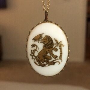 Gold and White Lion Pendant Necklace